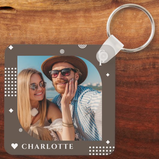 Monogram Naam Foto Trendy Simple Modern Sleutelhanger (Achterkant)