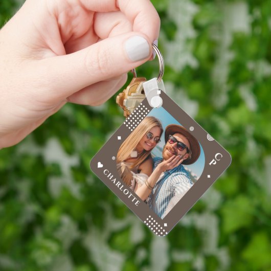 Monogram Naam Foto Trendy Simple Modern Sleutelhanger (Hand)