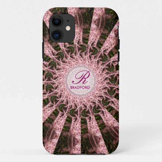 Monogram naam Fractal Roos Spiral Art Custom Case-Mate iPhone Case (Achterkant)