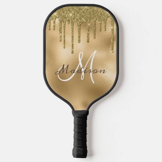 Monogram Naam Geel goud Glitter uiterlijk Pickleball Paddle (Achterkant)