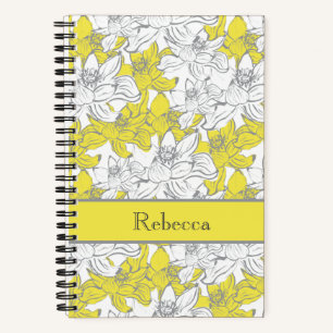 Monogram naam geel grijs wit bloem bloemen notitieboek