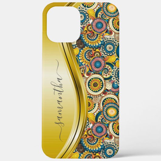 Monogram Naam Gele Retro Abstract Patroon  Case-Mate iPhone Case (Achterkant)