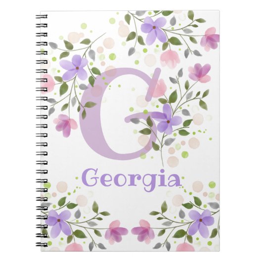 Monogram & naam Georgia met bloemen Notitieboek (Voorkant)