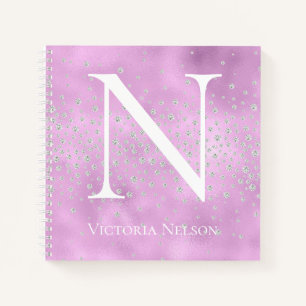 Monogram Naam Gepersonaliseerd Paarse Crystals Shi Notitieboek