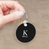 Monogram naam gepersonaliseerd zwarte elegant mode sleutelhanger