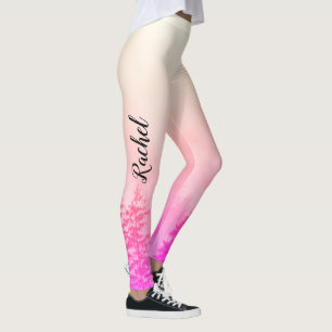 Monogram Naam Girly Pink Trees Natuur White Leggings