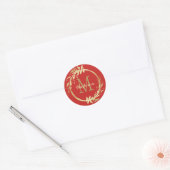 Monogram naam Gold Red Kerstmis Wreate Ronde Sticker (Envelop)