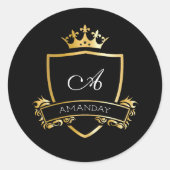 Monogram naam Gold Royal Wedding Ornamental Classy Ronde Sticker (Voorkant)
