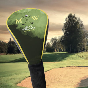 Monogram (naam golfer & initialen) geel groen golfheadcover