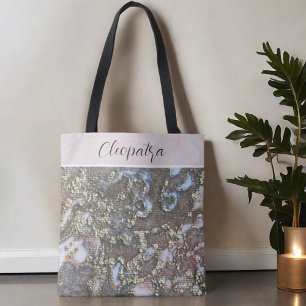 Monogram naam goudblush witte bloemenkalligrafie draagtas
