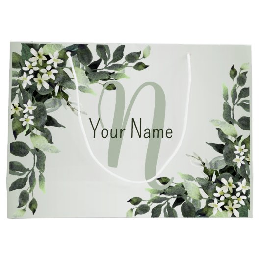 Monogram Naam Greenery Floral Eucalyptus Leaves Groot Cadeauzakje (Achterkant)