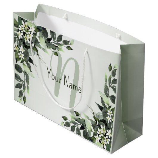 Monogram Naam Greenery Floral Eucalyptus Leaves Groot Cadeauzakje (Achterkant Gekanteld)