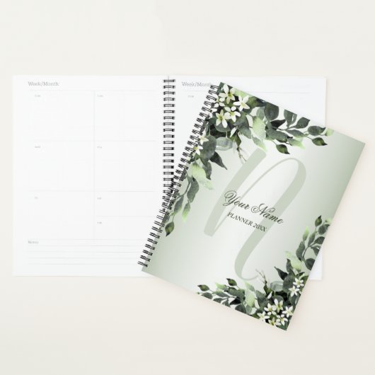 Monogram Naam Greenery Floral Eucalyptus Leaves Planner (Display)