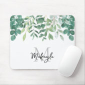 Monogram naam groen blad muismat (Met muis)