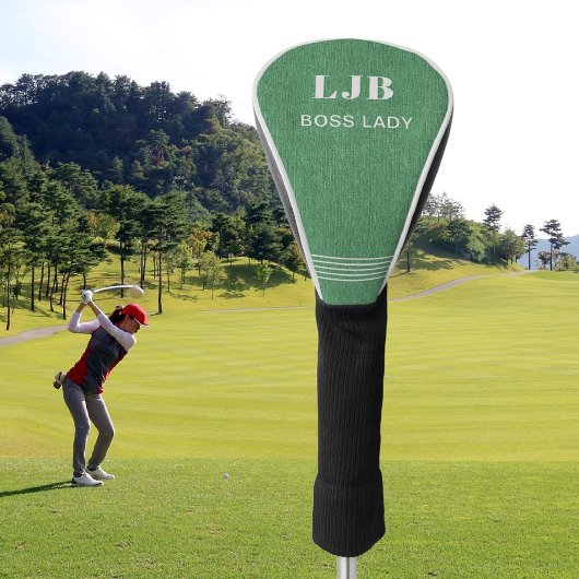 Monogram, naam, groene denimprint, driverhoes golfheadcover