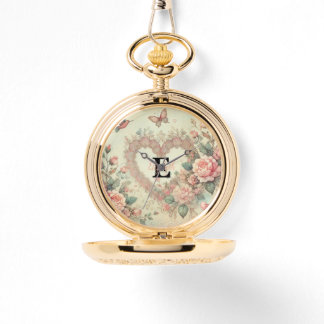 Monogram naam  harten florale waterverf horloge