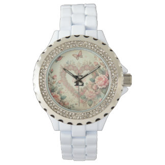 Monogram naam  harten florale waterverf horloge