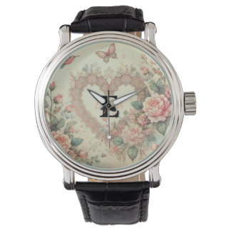Monogram naam  harten florale waterverf horloge