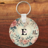 Monogram naam  harten florale waterverf sleutelhanger (Achterkant)