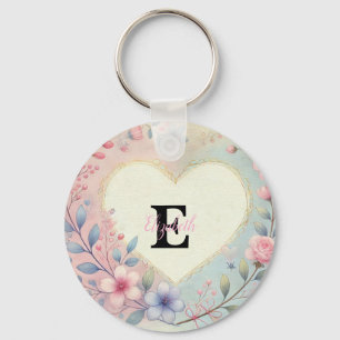 Monogram naam harten florale waterverf sleutelhanger