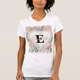 Monogram naam harten florale waterverf t-shirt
