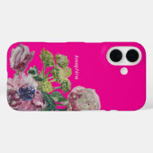 Monogram naam heet roze vet waterverf bloemig Case-Mate iPhone case (Achterkant (horizontaal))