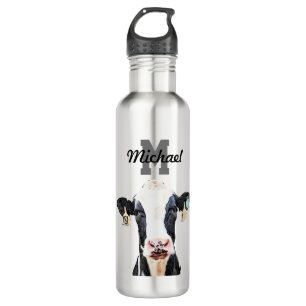 Monogram Naam Holstein Koe Zuivelig Boerderij Vee Waterfles