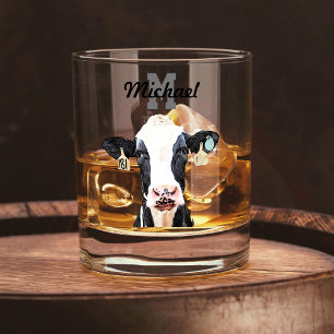 Monogram Naam Holstein Koe Zuivelig Boerderij Vee Whisky Glas