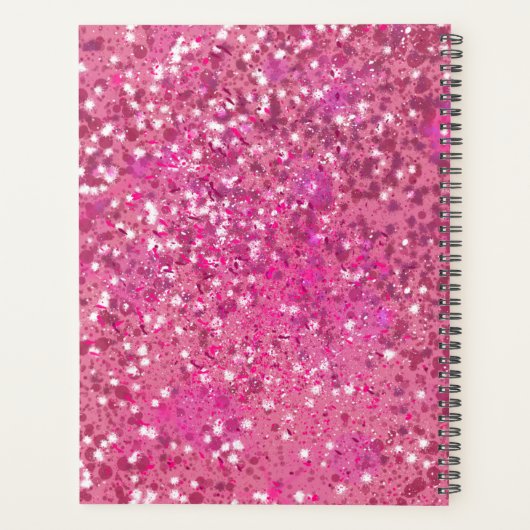 Monogram naam Hot Pink Glitter Sparkle Girly Glam Planner (Achterkant)