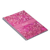 Monogram Naam Hot Pink Glitter Sparkle Girly Notitieboek (Rechterzijde)