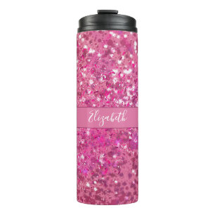 Monogram Naam Hot Pink Glitter Sparkle Thermosbeker