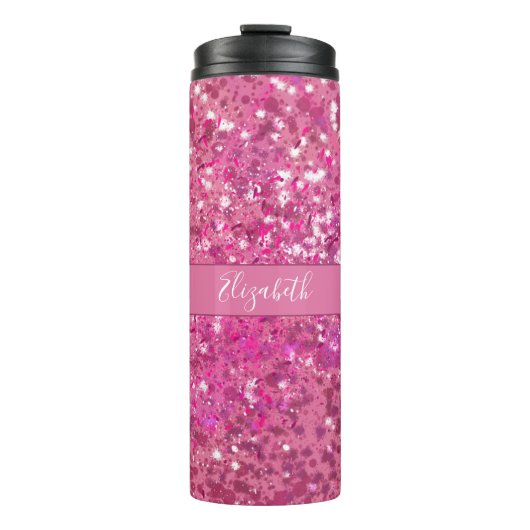 Monogram Naam Hot Pink Glitter Sparkle Thermosbeker (Voorkant)