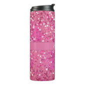 Monogram Naam Hot Pink Glitter Sparkle Thermosbeker (Gedraaid links)