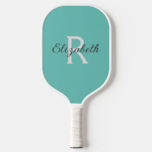 Monogram Naam Initiaal Blauwgroen Groen Blauw Grij Pickleball Paddle