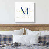 Monogram Naam Initiaal Blue Gold Wedding Date Gift Canvas Afdruk (Insitu (Slaapkamer))