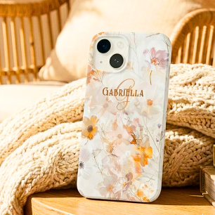 Monogram Naam Initiaal Elegante Bloemrijke Waterve Case-Mate iPhone 14 Hoesje