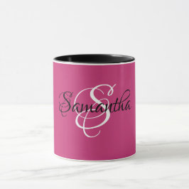 Monogram Naam Initiaal Fancy Manuscript Magenta Mok