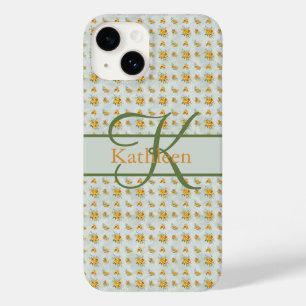Monogram Naam Initiaal Geel Groen Bloem Case-Mate iPhone 14 Hoesje