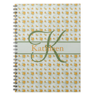 Monogram Naam Initiaal Geel Groen Floral Journal Notitieboek