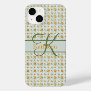 Monogram Naam Initiaal Geel Groene Floral Case-Mate iPhone 14 Hoesje