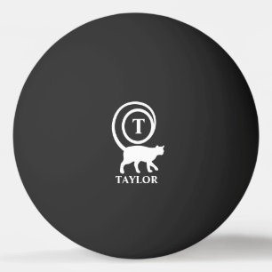 Monogram Naam Initiaal Kittenkat Liefhebber Zwart Pingpongballen