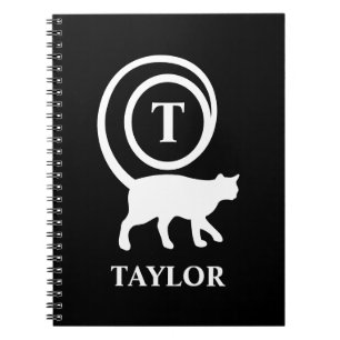 Monogram Naam Initiaal Kitty Cat Lover Black White Notitieboek