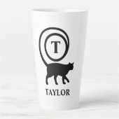 Monogram Naam Initiaal Kitty Cat Lover White Black Latte Mok (Voorkant)