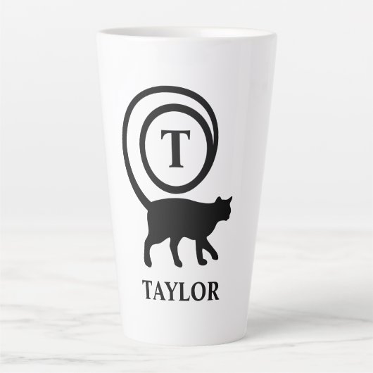 Monogram Naam Initiaal Kitty Cat Lover White Black Latte Mok (Voorkant)