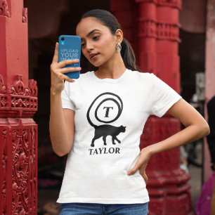 Monogram Naam Initiaal Kitty Cat Lover White Black T-shirt