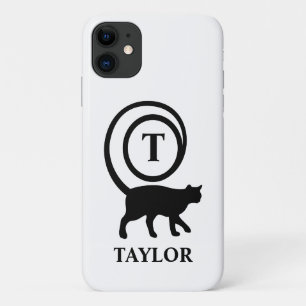 Monogram Naam Initiaal Kitty Kat Liefhebber Wit Zw iPhone 11 Hoesje