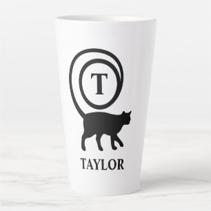 Monogram Naam Initiaal Kitty Kat Liefhebber Wit Zw Latte Mok