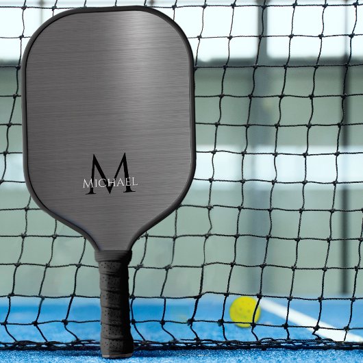 Monogram Naam Initiaal Metallic Black Grey Elegant Pickleball Paddle
