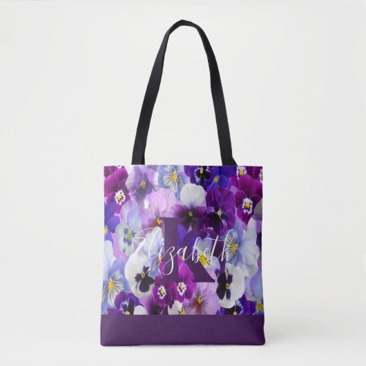 Monogram Naam Initiaal Paarse Viooltje Bloemendrac Draagtas (Voorkant)