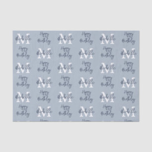 Monogram Naam Initiaal Patroon Happy Birthday Blue Tissuepapier